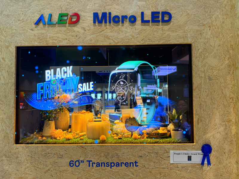 350vip8888新葡的京60吋高透明度Micro LED显示器获”最佳Micro LED技术应用奖”，将Micro LED面板透明化之设计特性极致发挥，以可扩展性无缝拼接技术打造，具备600 nits全画面亮度、大于60%穿透率及超过NTSC 110%的优异广色域表现，可依需求灵活应用于各种场域